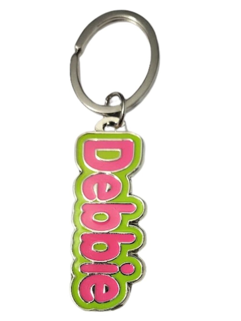 SWIBCO NW0T Pink & Green Galaxy Keychain Silver Metal Personalized Name DEBBIE